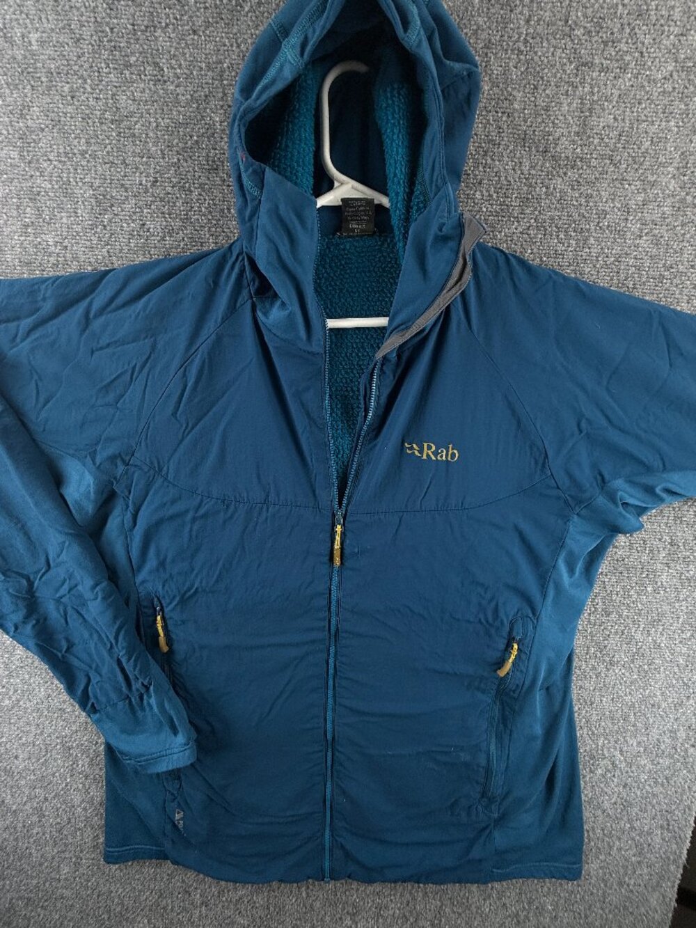 Rab Alpha Flux Hoody Blue Logo XL Nylon Windbreaker Jacket Solid Men Adult